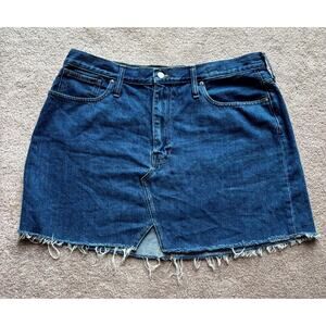 Madewell Rigid Denim A-Line Mini Skirt 34 Lakeline Wash Cotton Raw Hem Zip Fly